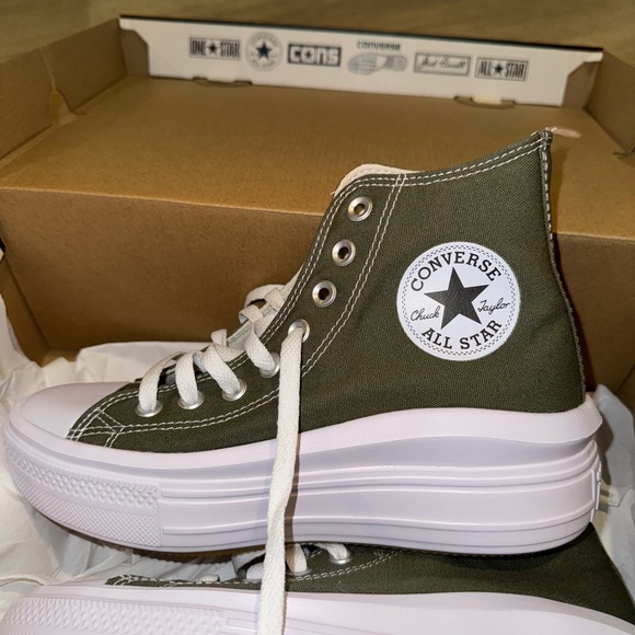 CONVERSE Women's Olive Green High-Top Platform Sneakers - Picture 2 of 3